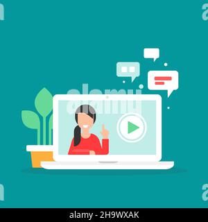 Séminaire en ligne, cours en ligne, concept de travail d'équipe à distance.Apprenez et étudiez par téléconférence ou par vidéo.Avatars de personnes sur l'écran d'ordinateur.Vecteur plat Ill Illustration de Vecteur
