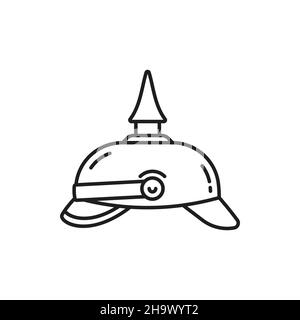 Casque prussien allemand, icône de contour isolée d'armure de chapeau Kaiser.Vector Allemagne casque d'armée avec piquet, casque militaire de l'armée allemande en TI Illustration de Vecteur