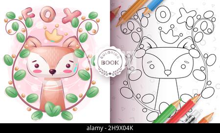 Renard en forêt - page de coloriage Illustration de Vecteur