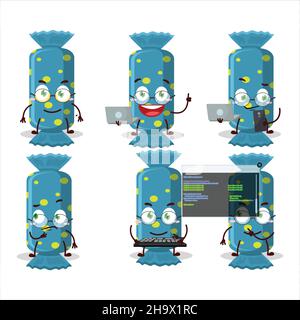 Bleu long paquet de bonbons Programmer mignon personnage de dessin animé avec.Illustration vectorielle Illustration de Vecteur