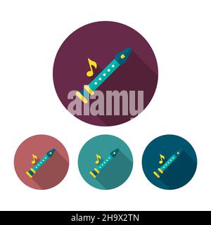 Flûte et note musicale vecteur icône plate, ombre longue, eps10 Illustration de Vecteur