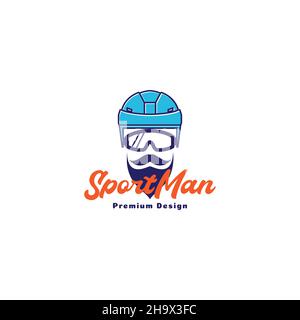 homme tête de barbe joueur de hockey coloré logo symbole icône vecteur graphique design illustration idée créative Illustration de Vecteur