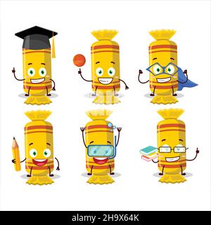 Élève d'école de jaune long paquet de bonbons personnage de dessin animé avec diverses expressions.Illustration vectorielle Illustration de Vecteur