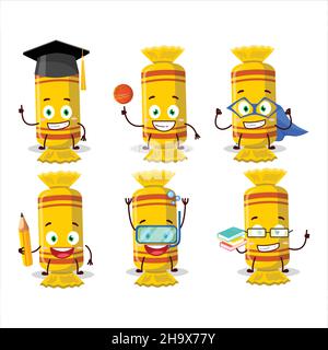 Élève d'école de jaune long paquet de bonbons personnage de dessin animé avec diverses expressions.Illustration vectorielle Illustration de Vecteur