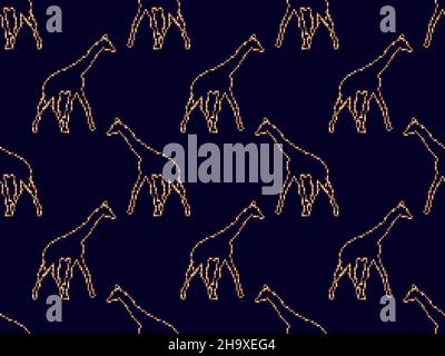Motif sans couture avec girafes de pixels.Le contour d'une girafe dans le style de 8 bits graphiques de jeux vidéo rétro.Conception pour l'emballage de papier, couvertures Illustration de Vecteur