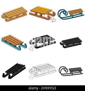 ensemble de contours de chariot.Icône hiver isolée sur fond blanc. Symbole de traîneau pour enfants Illustration de Vecteur