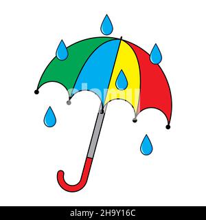 Icône parapluie avec gouttes de pluie.Clip parasol ouvert art. Illustration vectorielle isolée sur fond blanc.Symbole classique de dessin animé d'automne avec protection contre la pluie. Illustration de Vecteur