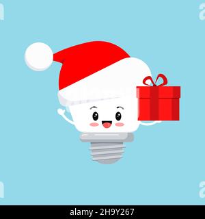 Dent d'implant dentaire de Noël en chapeau de Père Noël avec cadeau Illustration de Vecteur