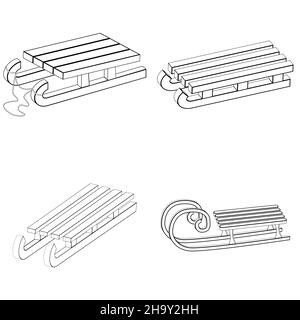 ensemble de contours de chariot.Icône hiver isolée sur fond blanc. Symbole de traîneau pour enfants Illustration de Vecteur