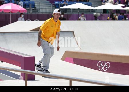 25th JUILLET 2021 - TOKYO, JAPON : Giovanni VIANNA, du Brésil, en action pendant les préliminaires de la rue Skateboarding pour hommes aux Jeux Olympiques de Tokyo 2020 (Pho Banque D'Images