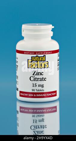 comprimés de citrate de zinc dans le pot. supplément alimentaire photo éditoriale Banque D'Images