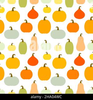 Citrouilles différentes formes et couleurs motif sans couture.Illustration vectorielle. Illustration de Vecteur