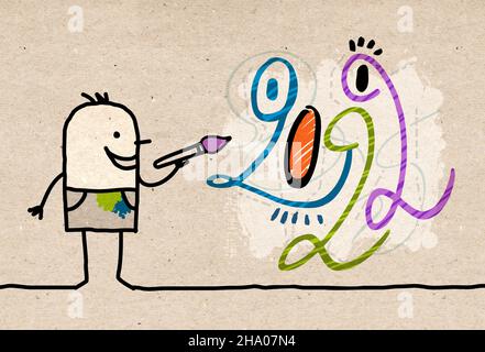 Dessin main de dessin artistique peinture un 2022 drôle de Graffiti - texture de papier brun Banque D'Images