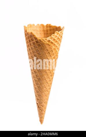 cône, gaufre, crème glacée, vide, vierge,nourriture, blanc, fond, doux, glace,glace, grande, douce, isolée, crème glacée,galette, dessert, vertical, été Banque D'Images