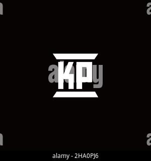 Logo KP lettre initiale monogramme avec modèle de conception en forme de pilier isolé sur fond noir Illustration de Vecteur