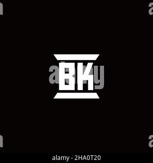Logo BK lettre initiale monogramme avec modèle de conception en forme de pilier isolé sur fond noir Illustration de Vecteur