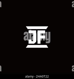 Logo JF lettre initiale monogramme avec modèle de conception de forme de pilier isolé sur fond noir Illustration de Vecteur