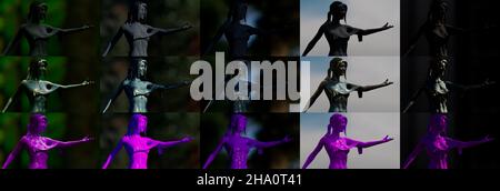 Sculpture de pierre, de cuprum et de plastique dans différents jeux d'éclairage - illustration de l'objet 3D Banque D'Images