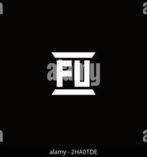 LOGO FU lettre initiale monogramme avec modèle de conception en forme de pilier isolé sur fond noir Illustration de Vecteur