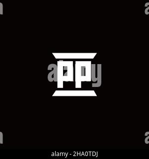 Logo PP lettre initiale monogramme avec modèle de forme de pilier isolé sur fond noir Illustration de Vecteur