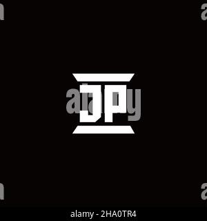 Logo JP lettre initiale monogramme avec modèle de conception en forme de pilier isolé sur fond noir Illustration de Vecteur
