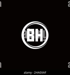 Logo BH lettre initiale monogramme avec tranche circulaire modèle de conception arrondie isolé sur fond noir Illustration de Vecteur