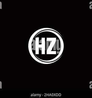 LOGO HZ lettre initiale monogramme avec tranche circulaire modèle de conception arrondie isolé sur fond noir Illustration de Vecteur