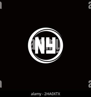 Logo NY initiale lettre monogramme avec cercle tranche modèle de conception arrondie isolé dans fond noir Illustration de Vecteur