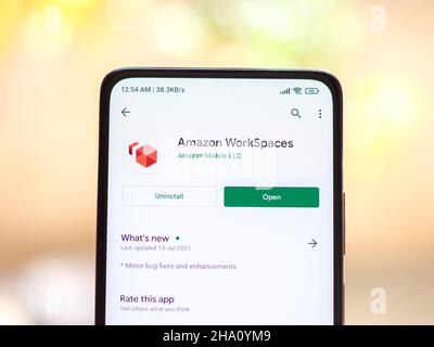 West Bangal, Inde - 11 novembre 2021 : logo de l'espace de travail sur l'image du stock d'écran du téléphone. Banque D'Images