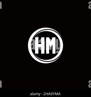 Logo HM lettre initiale monogramme avec tranche circulaire modèle de conception arrondie isolé sur fond noir Illustration de Vecteur