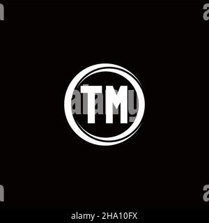 Logo TM lettre initiale monogramme avec tranche circulaire modèle arrondi isolé sur fond noir Illustration de Vecteur