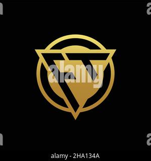 LOGO DE FT monogramme de forme triangulaire et de cercle de style arrondi isolé sur des couleurs or et fond noir modèle de conception Illustration de Vecteur