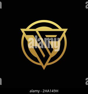 Logo JP monogramme avec forme triangulaire et cercle style arrondi isolé sur des couleurs or et fond noir modèle de conception Illustration de Vecteur