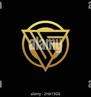 Monogramme du logo UF avec forme triangulaire et cercle de style arrondi isolé sur des couleurs or et fond noir modèle de conception Illustration de Vecteur