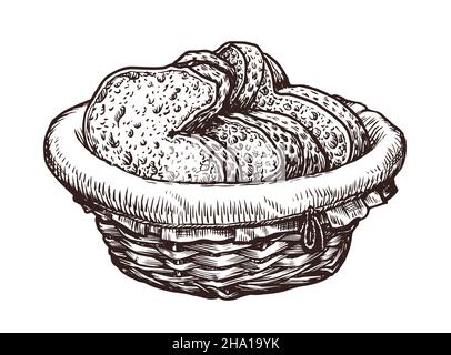 Tranches de pain dans le panier.Dessin d'illustration de vecteur alimentaire et de boulangerie Illustration de Vecteur