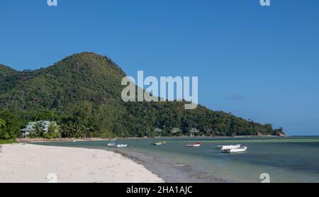 Plage de Grand Anse et Sunset point Praslin Seychelles Banque D'Images