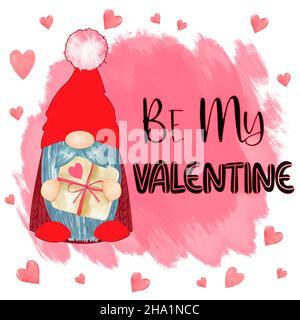 Joli gnome pour la Saint-Valentin imprimé enfants soyez ma Saint-Valentin Banque D'Images