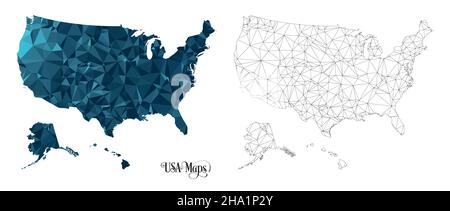 Carte Poly basse de l'État de l'Alabama (États-Unis).Illustration du vecteur de forme polygonale sur fond blanc.Tous les États d'Amérique. Illustration de Vecteur