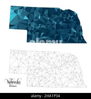 Carte Poly basse de l'État du Nebraska (États-Unis).Illustration du vecteur de forme polygonale sur fond blanc.Territoire des États-Unis d'Amérique. Illustration de Vecteur