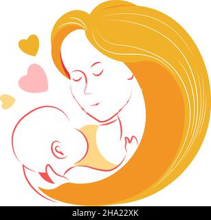 Personnage féminin tenant le nouveau-né dans les mains, amour et soins pour enfant.Maternité et enfance, bonheur et dévotion.Maman et bébé, heureux compagnon Illustration de Vecteur