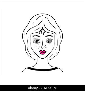 Visage de femme en style doodle Illustration de Vecteur