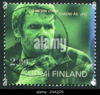 FINLANDE - VERS 1996: Timbre imprimé par la Finlande, montre l'acteur Antti Litja, vers 1996 Banque D'Images