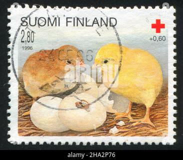 FINLANDE - VERS 1996: Timbre imprimé par la Finlande, montre des poussins, vers 1996 Banque D'Images
