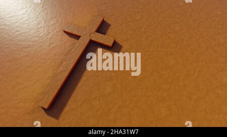 Concept ou concept argile chrétienne croix sur un fond argileux. métaphore de l'illustration 3d pour Dieu, Christ, Christianisme, religieux, foi, saint, spi Banque D'Images
