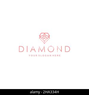 Design du logo brillant des bijoux en DIAMANT d'art à lignes plates Illustration de Vecteur