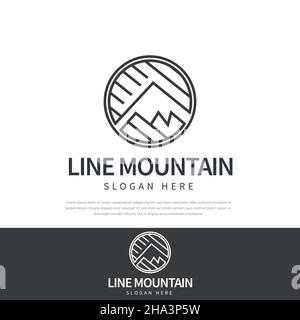 Moderne cercle ligne de montagne vecteur illustration design logo, simple concept de montagne Illustration de Vecteur