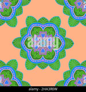 Décoration Mandala colorée.Motif sans couture.Islam, arabe, indien, turc, pakistanais,Motifs chinois et ottomans.Fond floral dessiné à la main. Banque D'Images