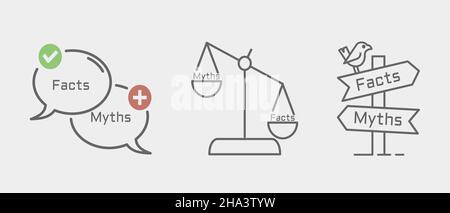 Illustration des faits et des mythes. Ensemble d'icônes de style plat. Isolé sur fond blanc. Illustration de Vecteur