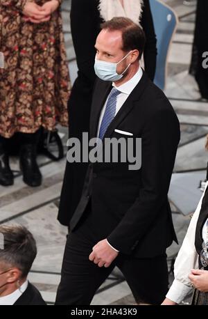 Oslo, Norvège.10th décembre 2021.Le prince héritier norvégien Haakon assiste à la cérémonie du prix Nobel de la paix à l'hôtel de ville d'Oslo le 10 décembre 2021.Photo de Rune Hellestad/ Credit: UPI/Alay Live News Banque D'Images