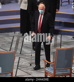 Oslo, Norvège.10th décembre 2021.Le roi de Norvège Harald assiste à la cérémonie du prix Nobel de la paix à l'hôtel de ville d'Oslo le 10 décembre 2021.Photo de Rune Hellestad/ Credit: UPI/Alay Live News Banque D'Images